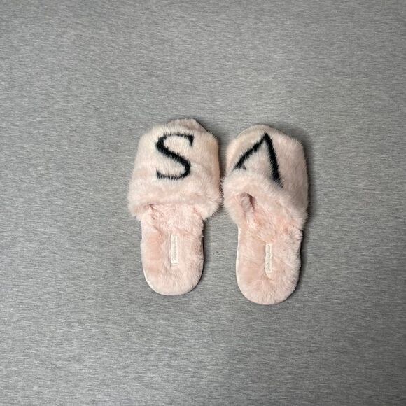 Victoria’s Secret VS Logo Faux Fur Plush Open Toe House Slipper Slides - Picture 3 of 7